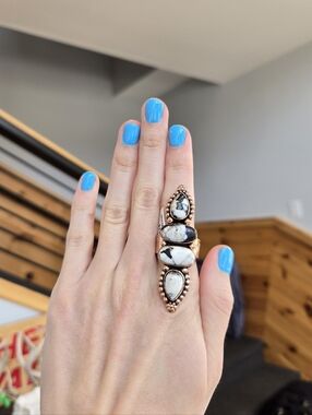 White Buffalo Turquoise Copper Triple Ring